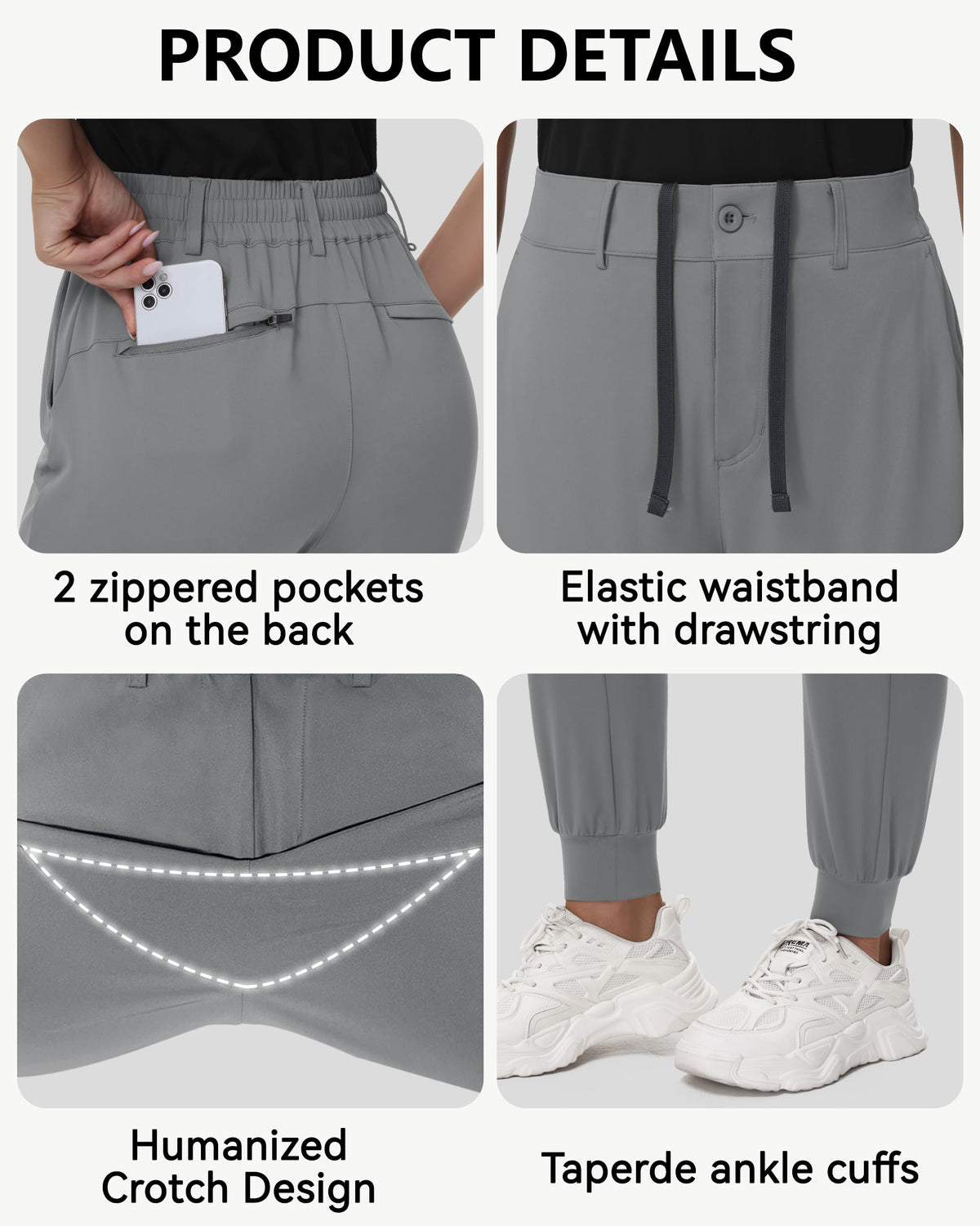 MIVEI women's stretch golf joggers back pocket with zipper detail
