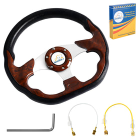 Mixopoly 12.5-inch brown D-shaped steering wheel with anti-slip grip for universal golf cart fit