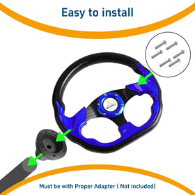 Mixopoly blue D-shape steering wheel design adds sporty appeal and secure handling.