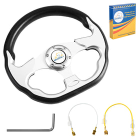 Mixopoly 12.5-inch D-shape steering wheel in silver with premium grip.