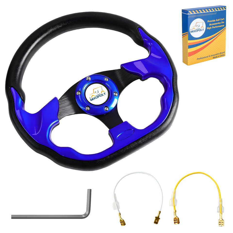 Mixopoly 12.5-inch steering wheel front view with blue anti-slip grip for control.