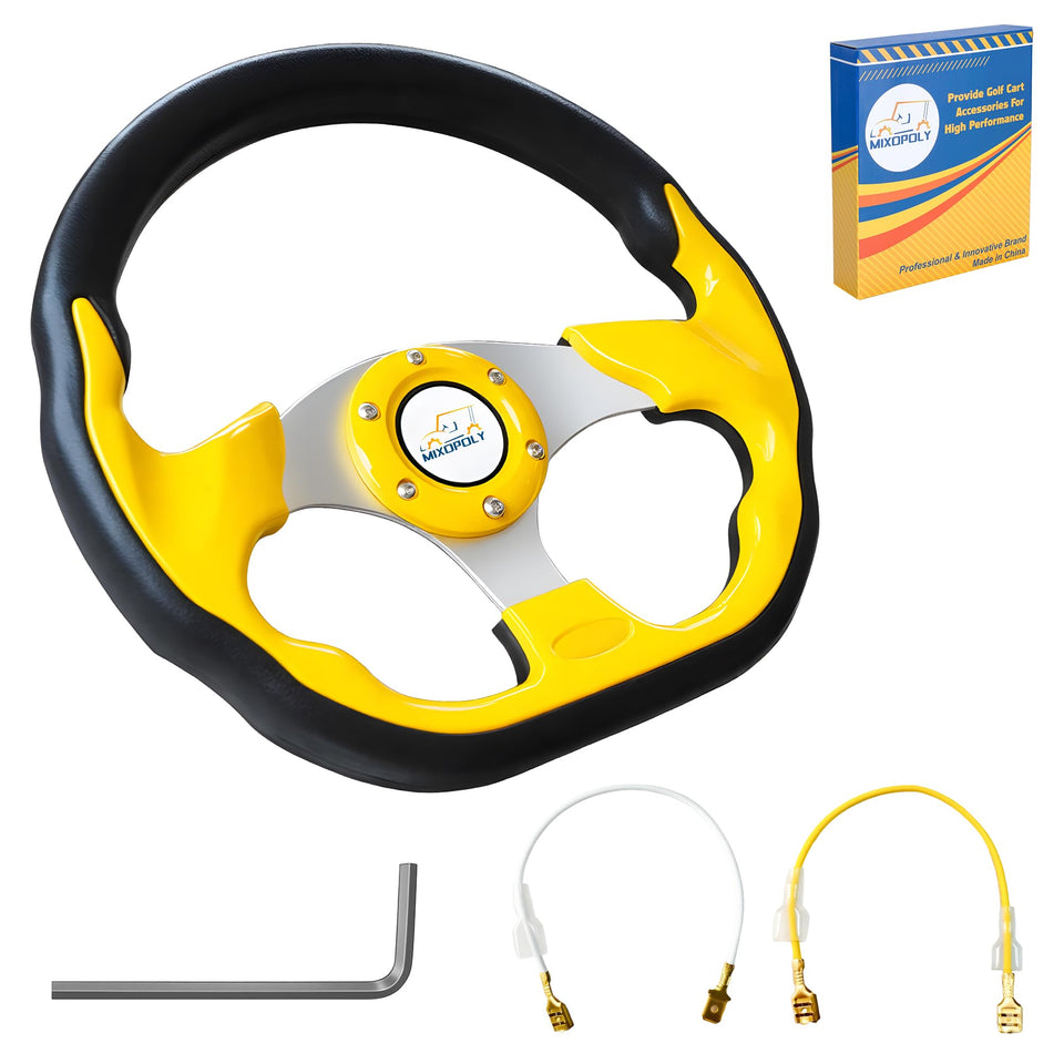 Mixopoly 12.5-inch steering wheel front view with yellow, non-slip grip