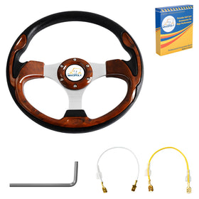 Mixopoly 12.5-inch brown universal steering wheel with anti-slip grip.