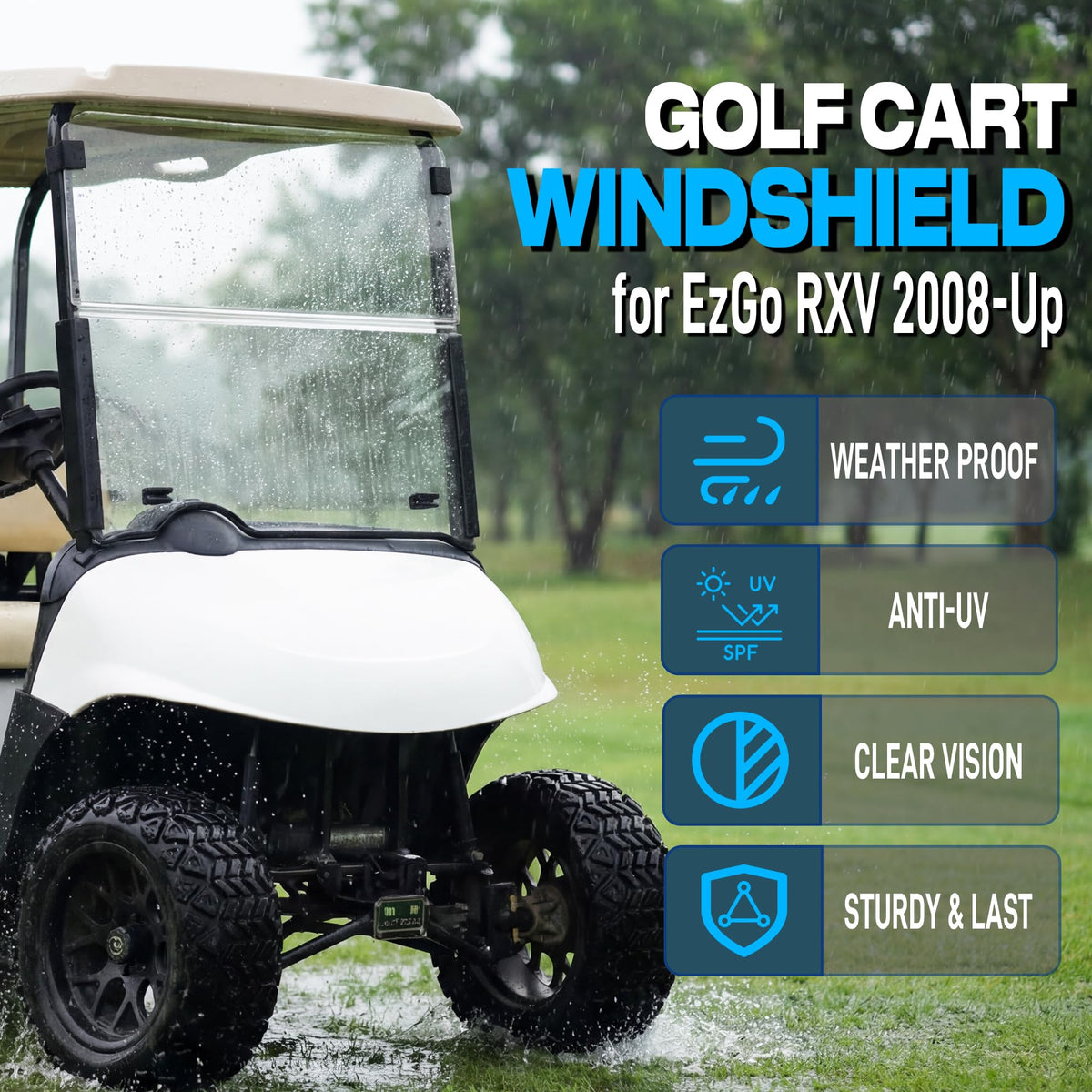Mixopoly 3/16-inch thick acrylic windshield delivers sturdy, crystal-clear view.