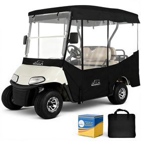 Mixopoly 4-passenger enclosure front view shows precise fit and weather protection