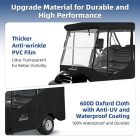 Mixopoly golf cart enclosure side view with mirror access and windows.