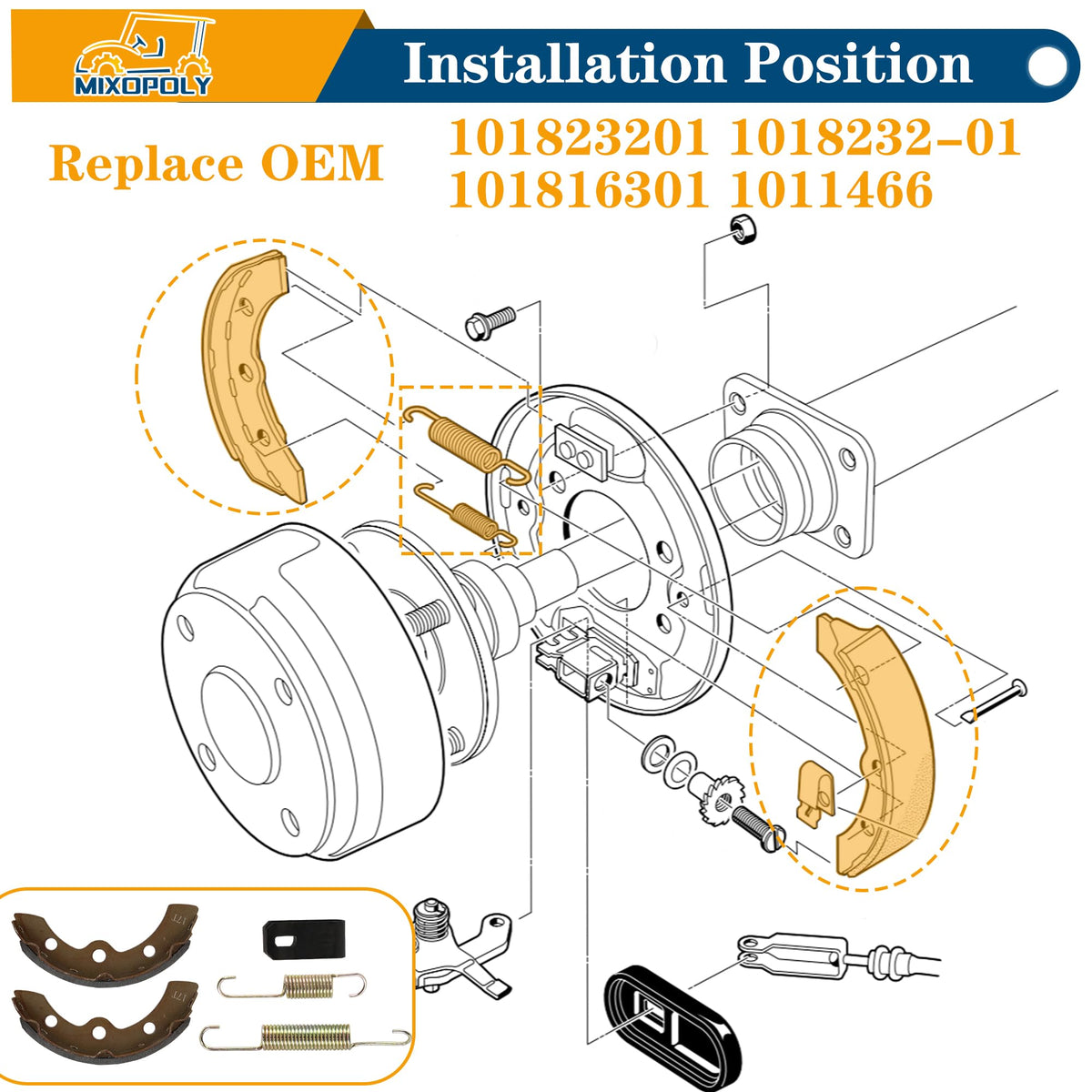 Mixopoly brake spring kit components laid out for inspection
