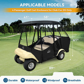 Mixopoly Club Car DS enclosure, side view with four-sided windows for year-round comfort.