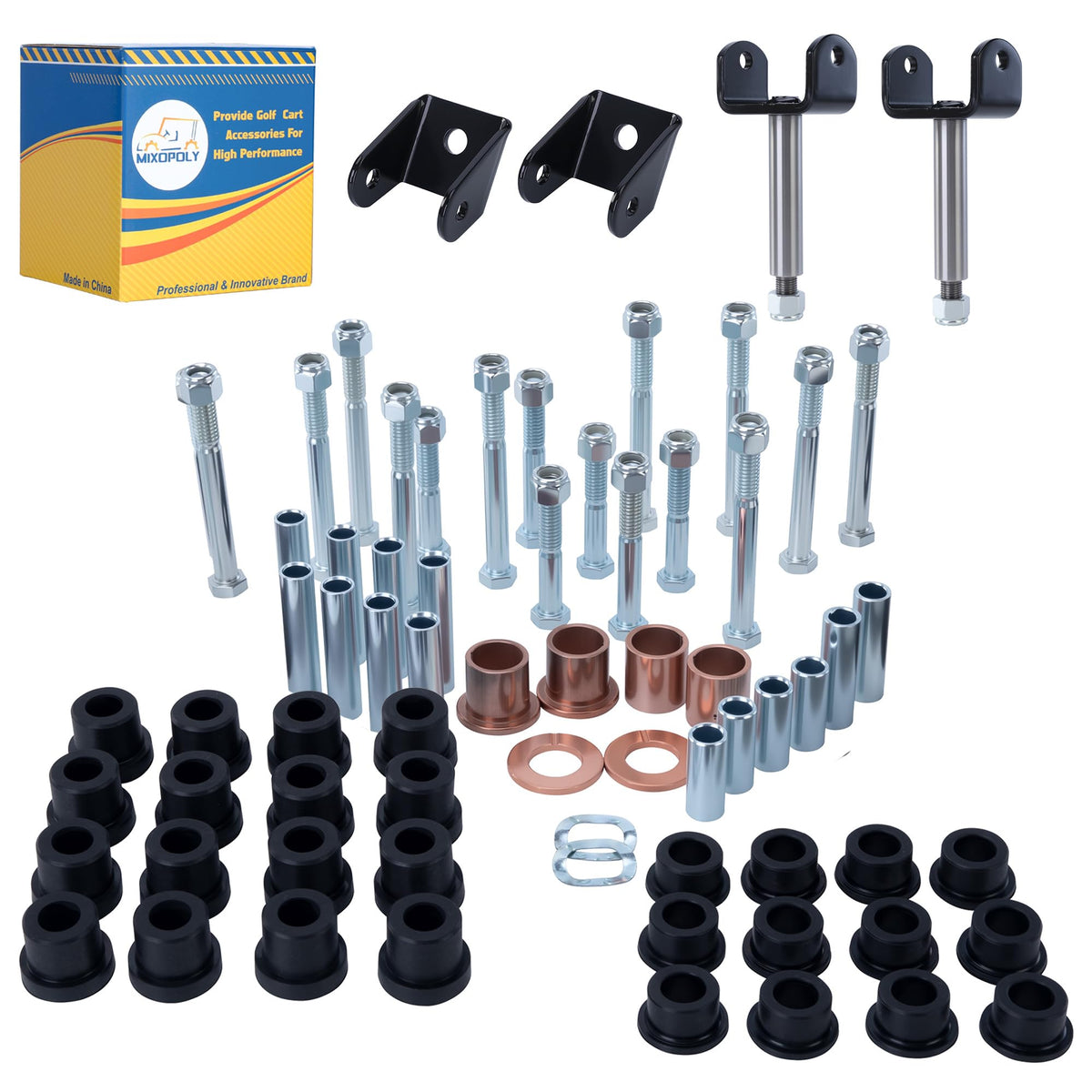 Mixopoly deluxe front and rear end bushing kit for Club Car DS, enhances ride stability.