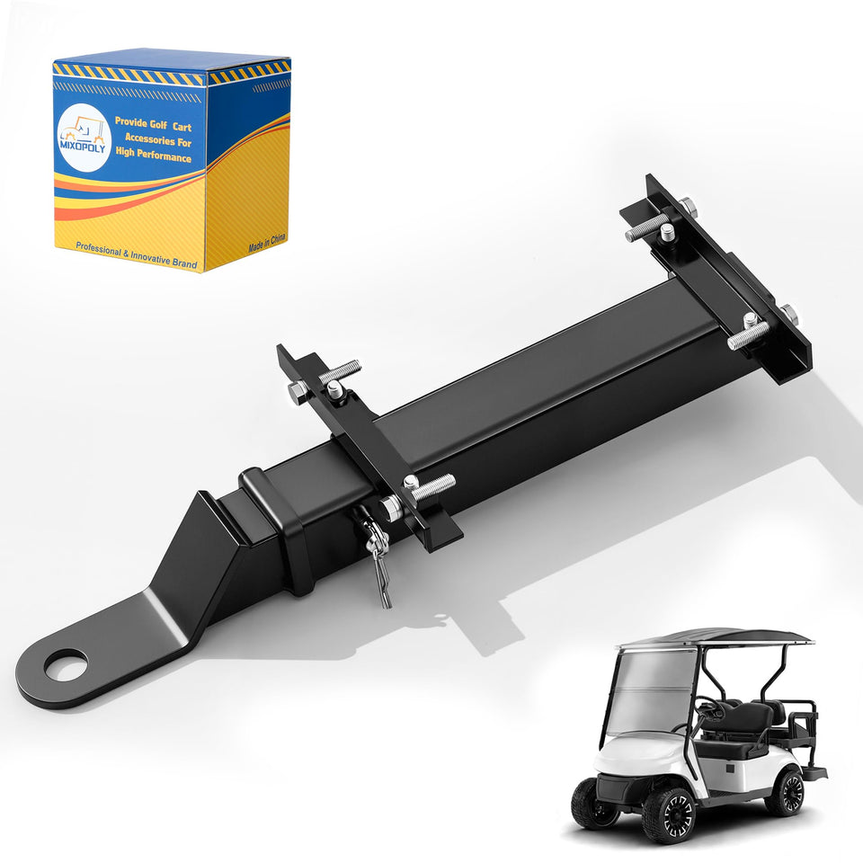 Mixopoly deluxe golf cart trailer hitch front view showing sturdy build for easy towing