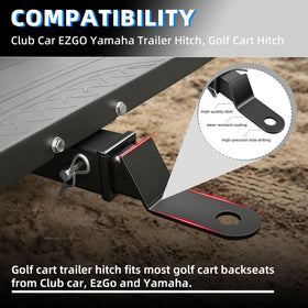 Mixopoly hitch side view highlighting universal fit with EZGO Club Car Yamaha