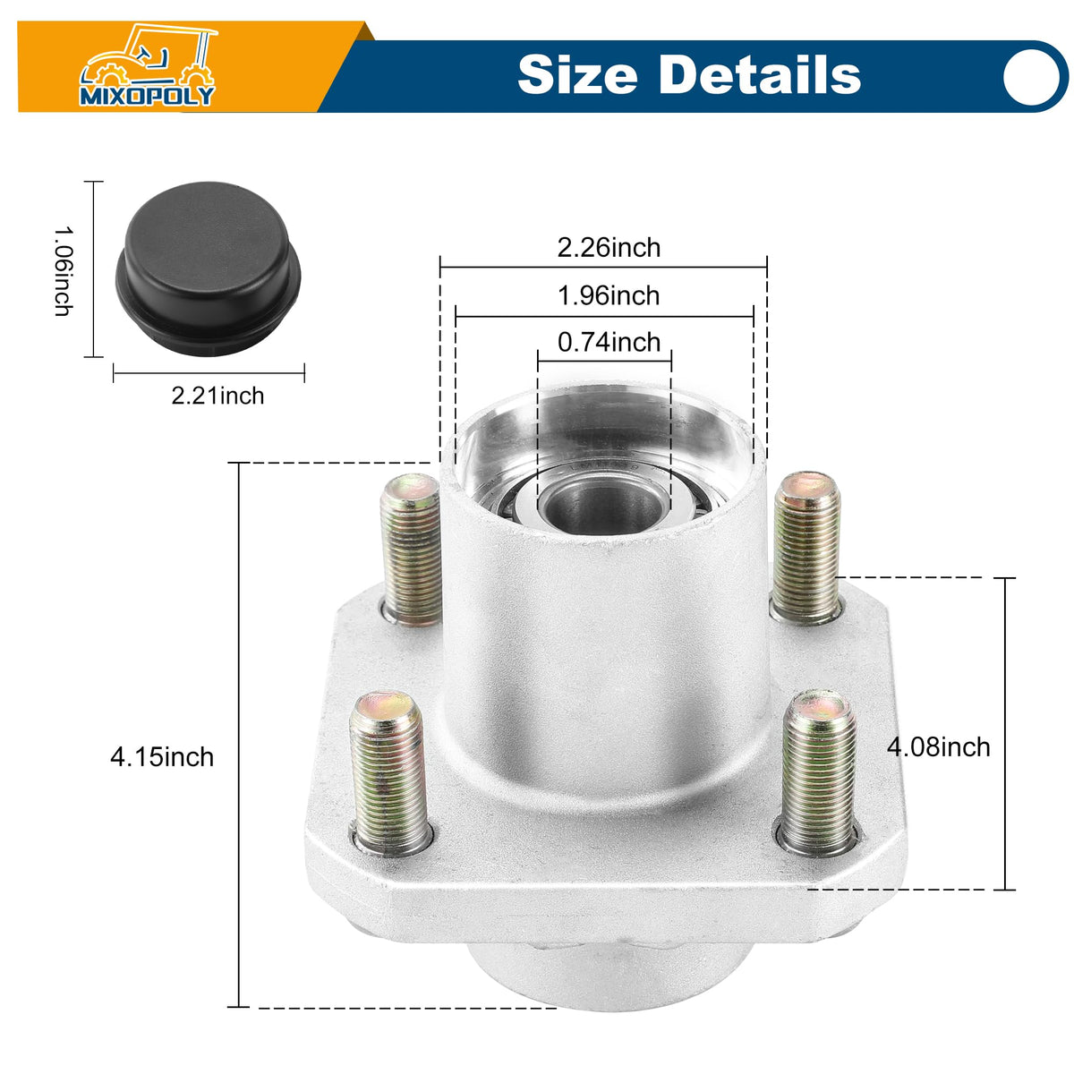 Mixopoly dust caps 1011887 protect hubs from debris and moisture.