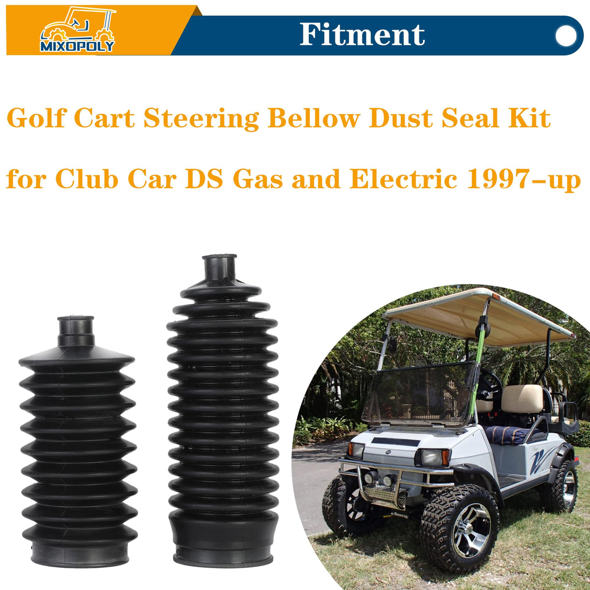 Mixopoly dust seal outer view for Club Car DS showing protective coverage