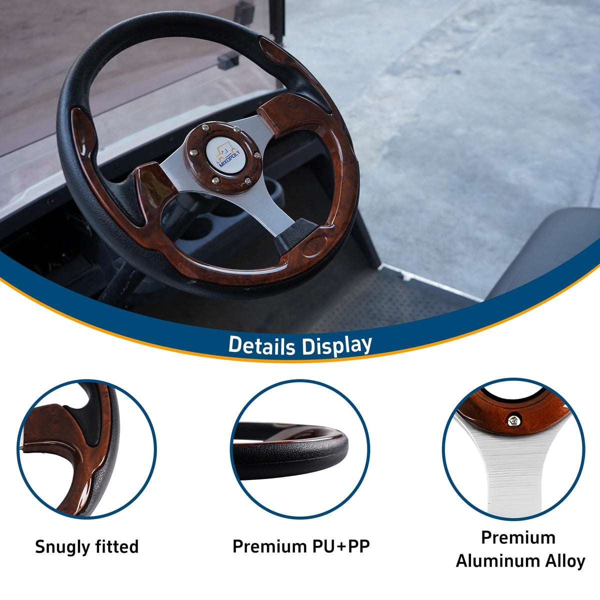 Easy-install design helps quick mounting on golf cart steering columns.