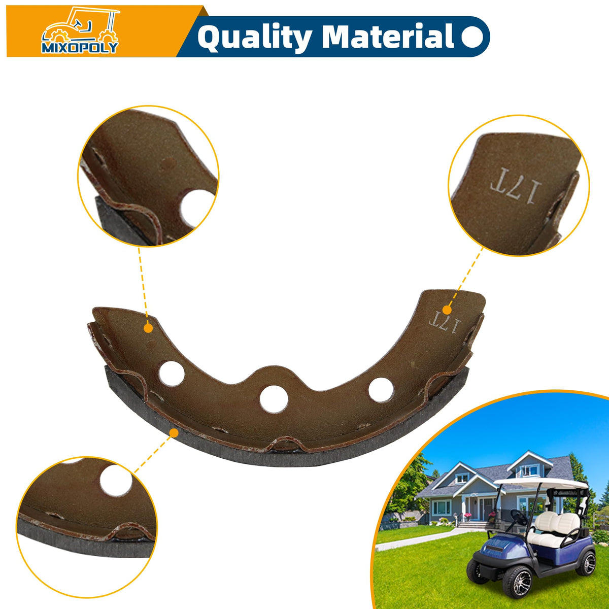 Mixopoly EZGO brake kit parts arranged for replacement