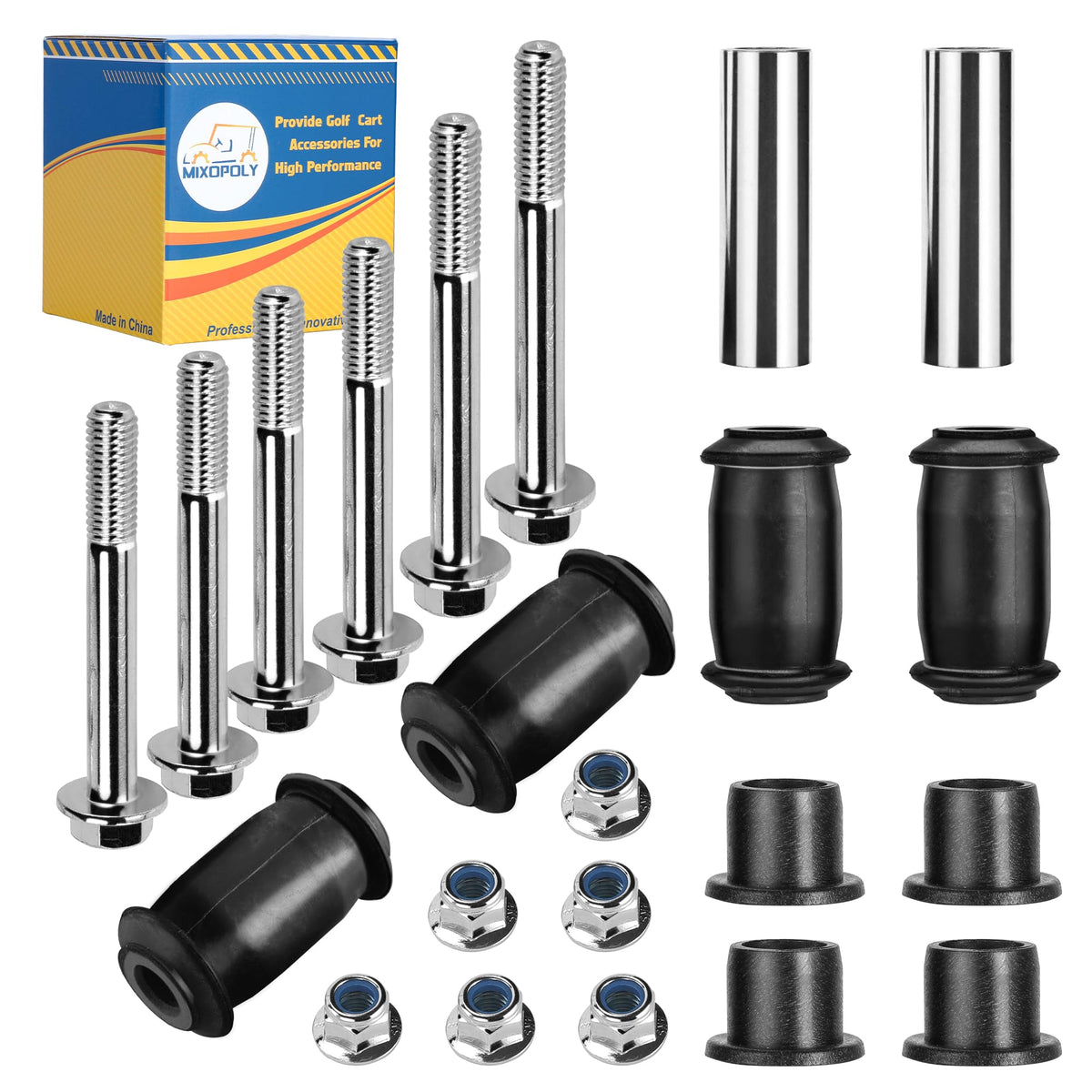 Mixopoly EZGO RXV A-arm bushing sleeve kit front view for smoother suspension.
