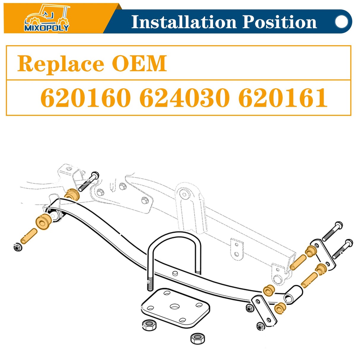 Mixopoly EZGO RXV bushing kit for gas and electric models enhances handling on uneven terrain