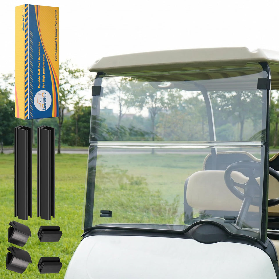 Mixopoly EZGO RXV windshield foldable design for clear visibility on the trail.
