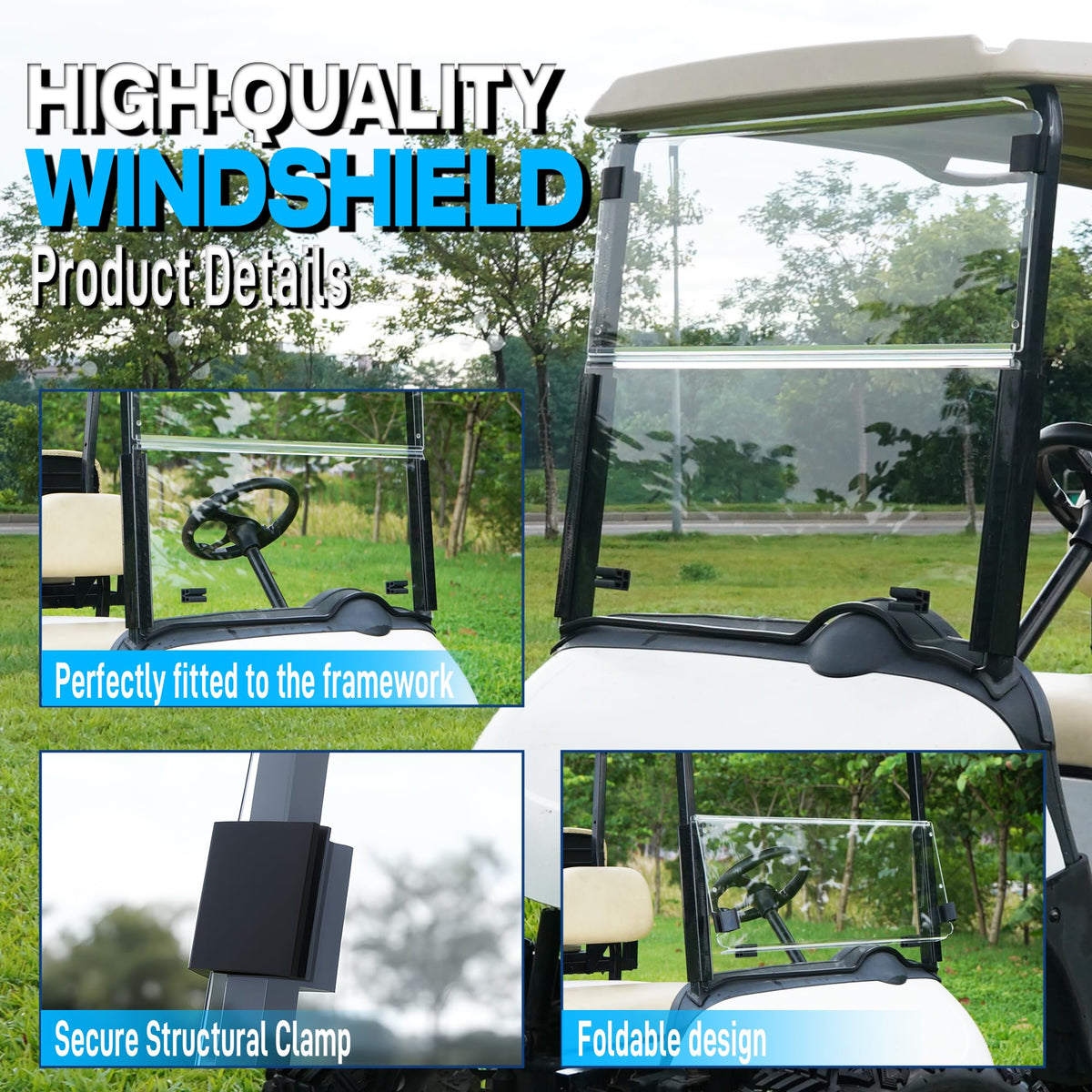 Mixopoly EZGO RXV windshield with included mounting hardware for quick setup.