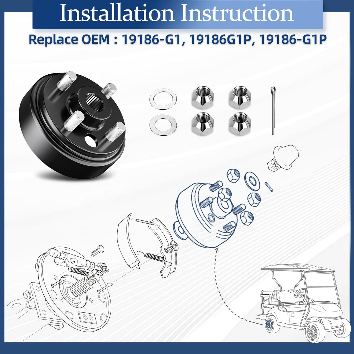 Mixopoly EZGO TXT brake drum driver side, premium metal hub for reliability.