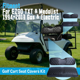 Mixopoly EZGO TXT front seat cover diamond design keeps spills clean and seats looking new.