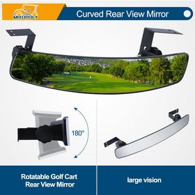 Mixopoly universal mirror for EZGO, Yamaha, Club Car enhances safety while driving.