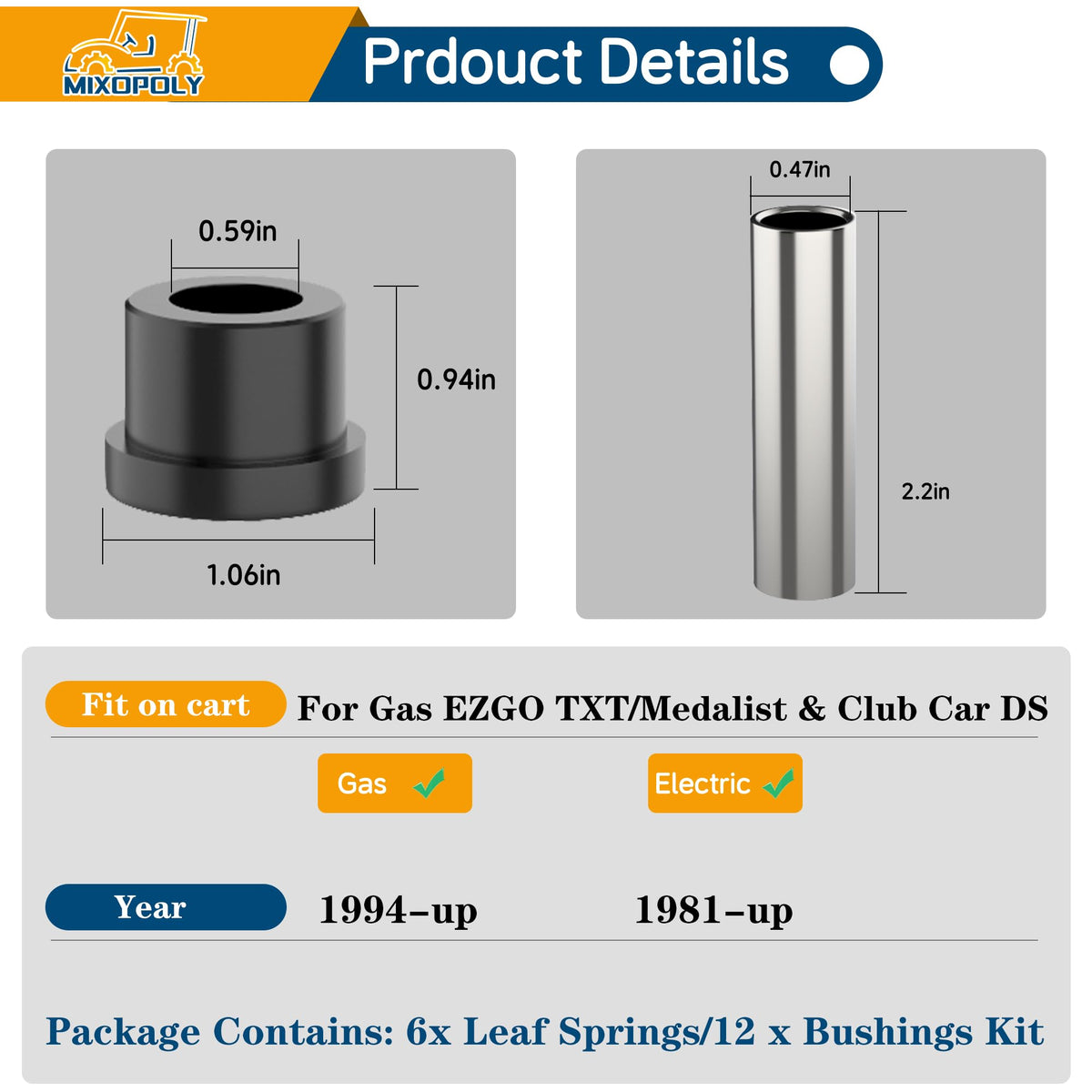 Fitment guide for Club Car DS and EZGO TXT/Medalist with Mixopoly kit