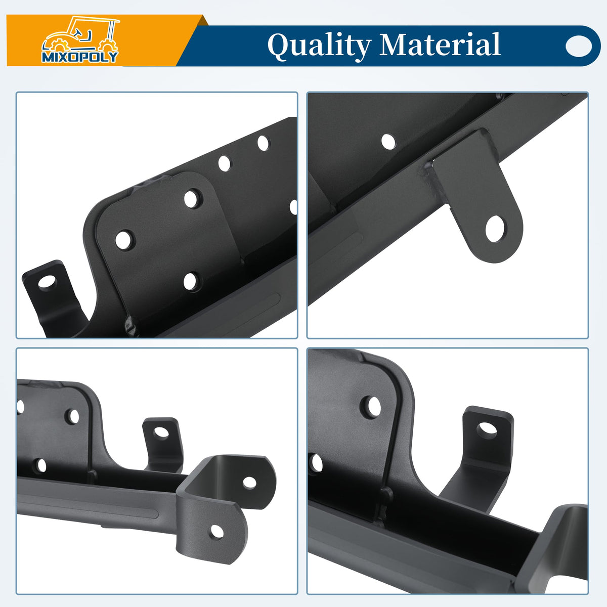 Mixopoly bolt-on front axle weldment enables easy installation.