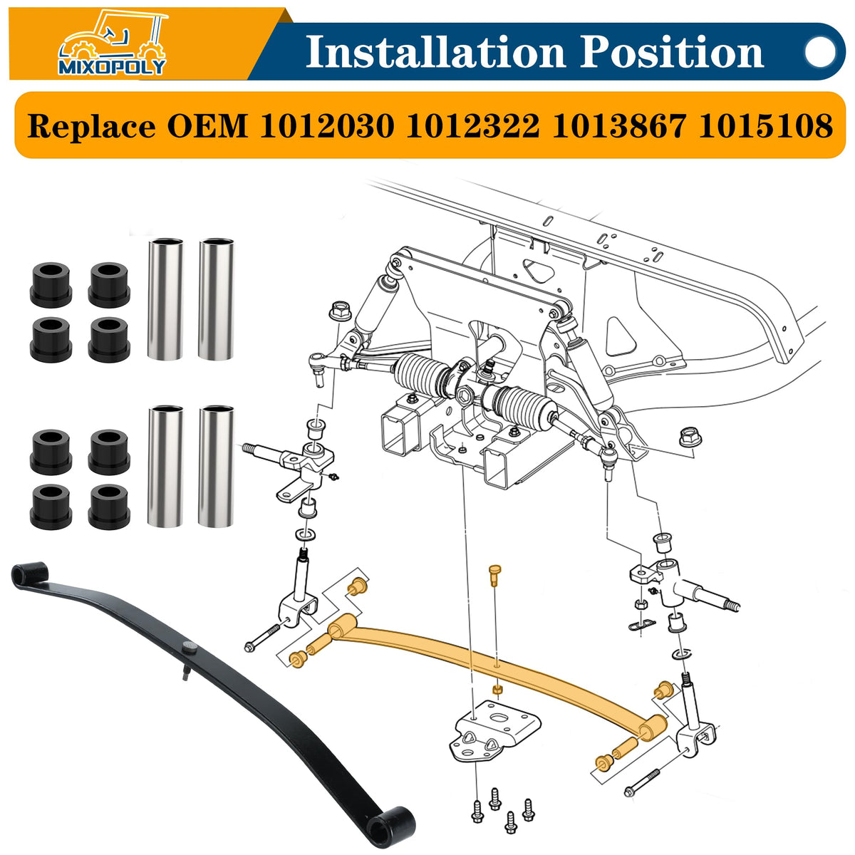 Mixopoly front leaf spring kit on Club Car DS enhances suspension durability
