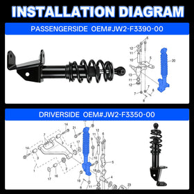 Mixopoly front shocks compatible with OEM JW2-F3390-00 and JW2-F3350-00.