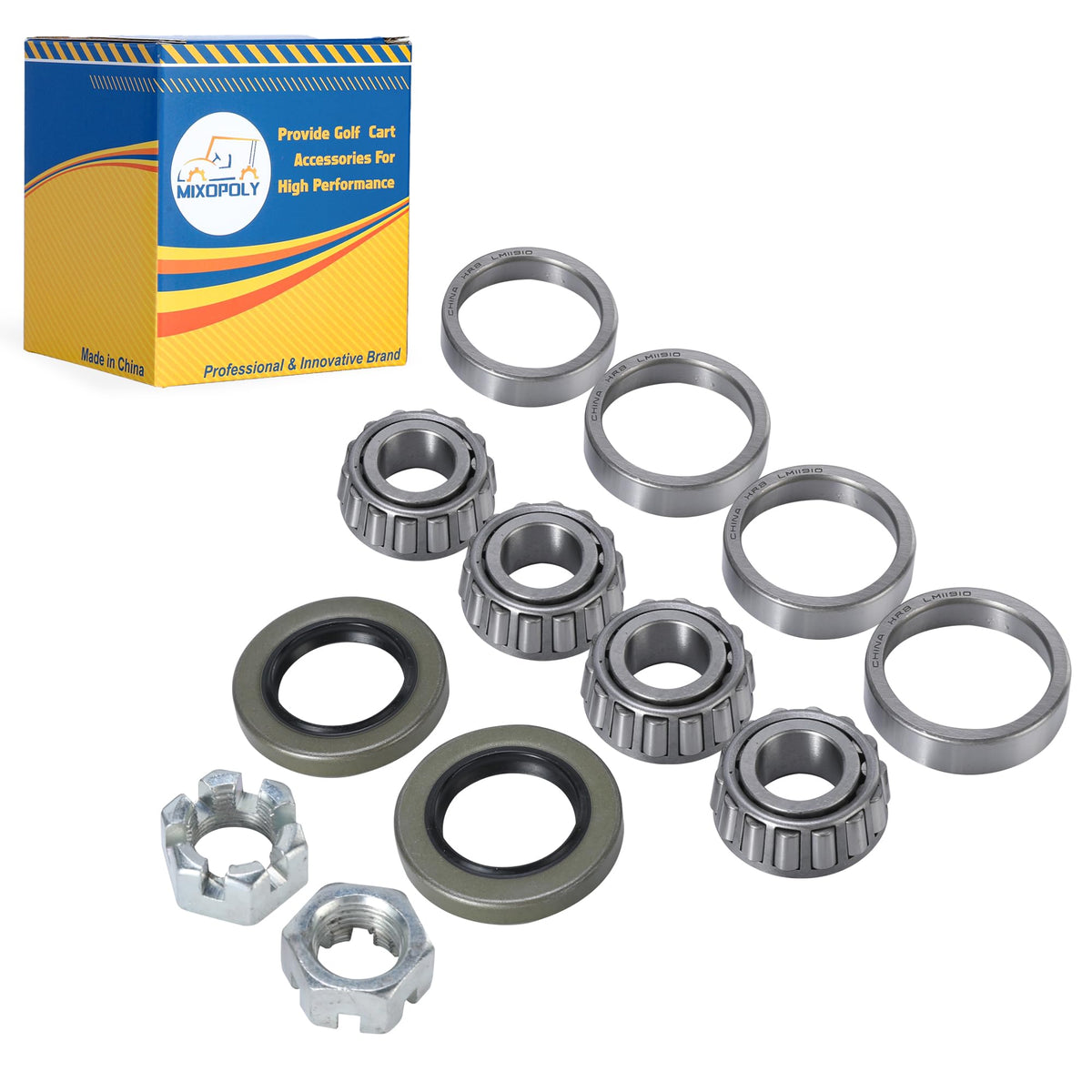 Mixopoly front wheel bearings and seals kit for Club Car DS improves smooth rotation