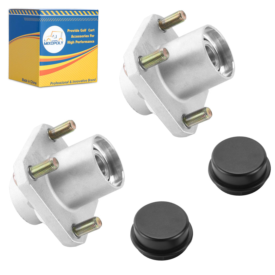 Mixopoly front wheel hub assembly for Club Car DS, durable aluminum housing for reliable steering.