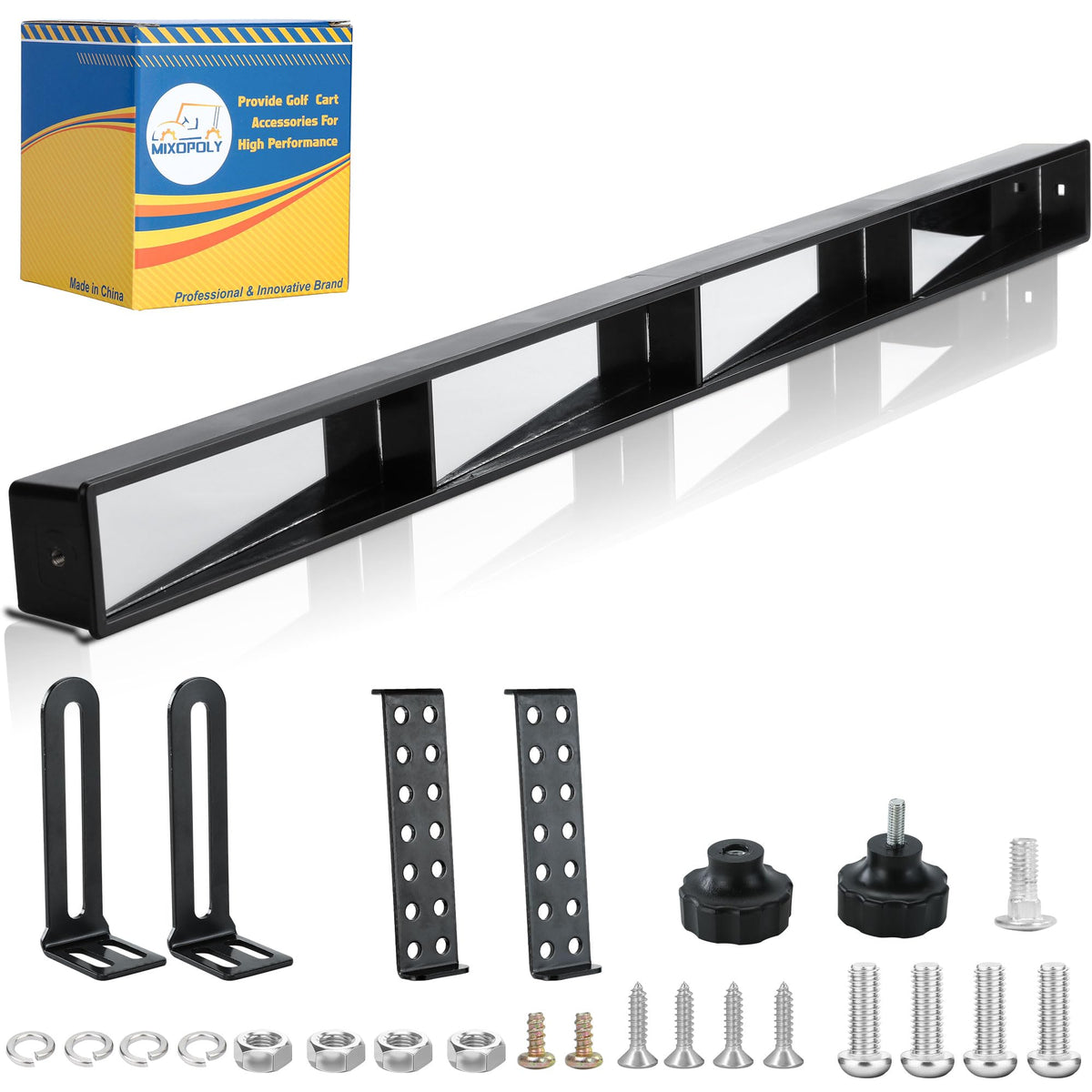 Mixopoly 4-panel golf cart mirror provides wide rear visibility for Yamaha EZGO Club Car