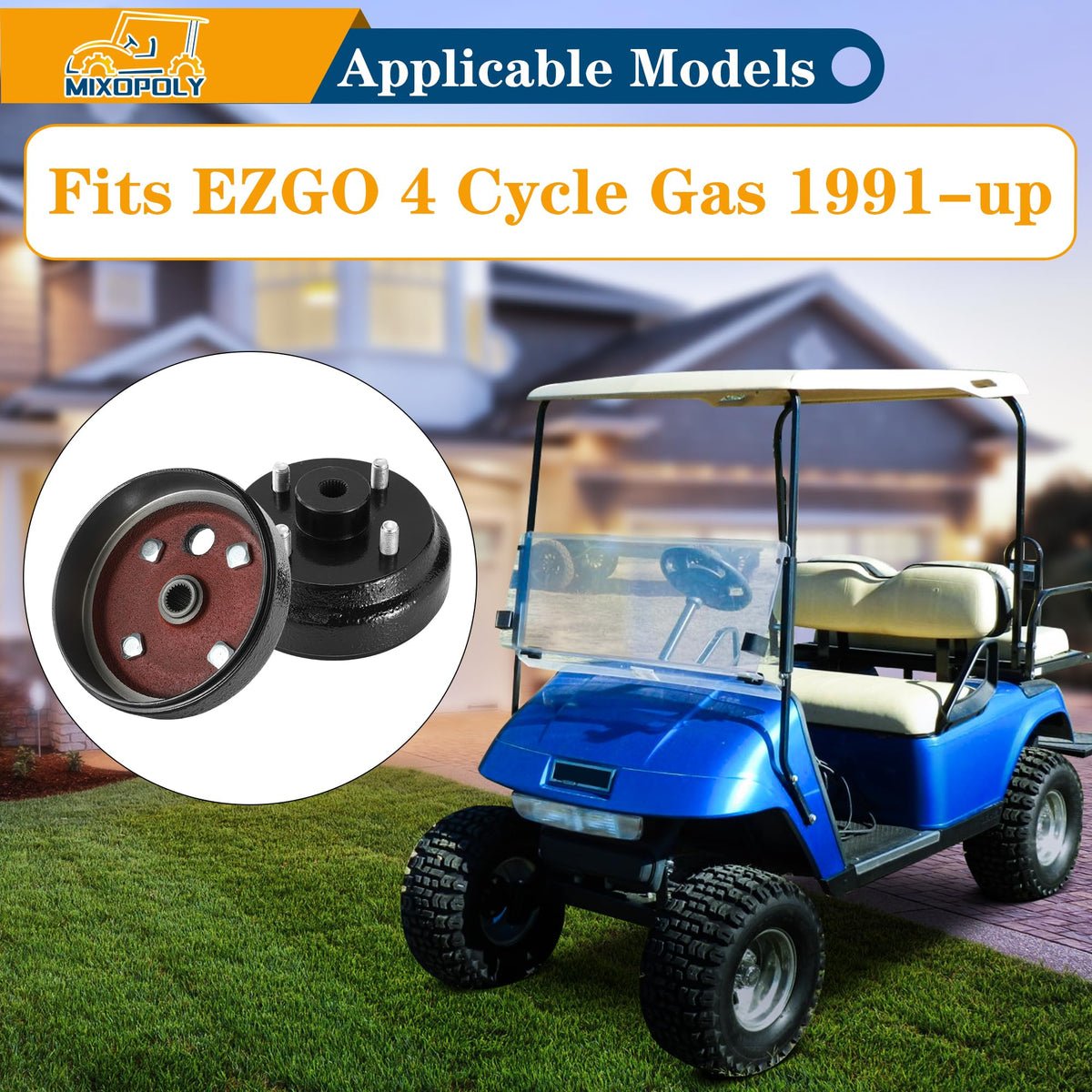 Mixopoly brake drum for Shuttle and ST Express supports multiple EZGO models