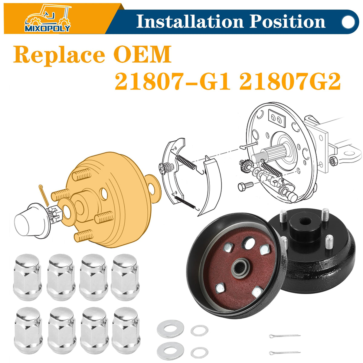 Mixopoly EZGO TXT brake drum assembly for quick replacement and smooth stopping