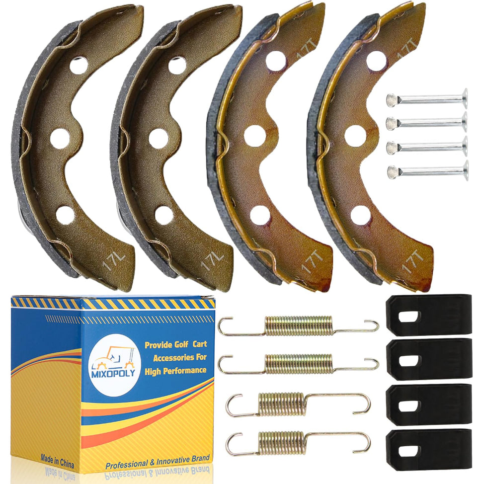 Mixopoly golf cart brake shoes close-up with wear-resistant surfaces