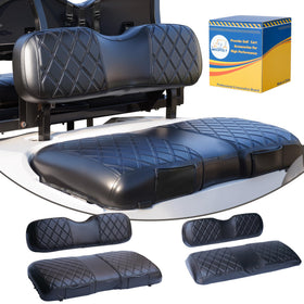 Mixopoly front seat cover with diamond design protects EZGO RXV from wear