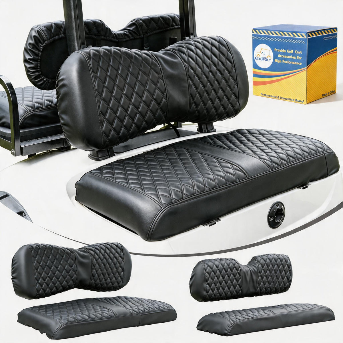 Mixopoly golf cart front seat cover in diamond design for Yamaha Drive fits securely.