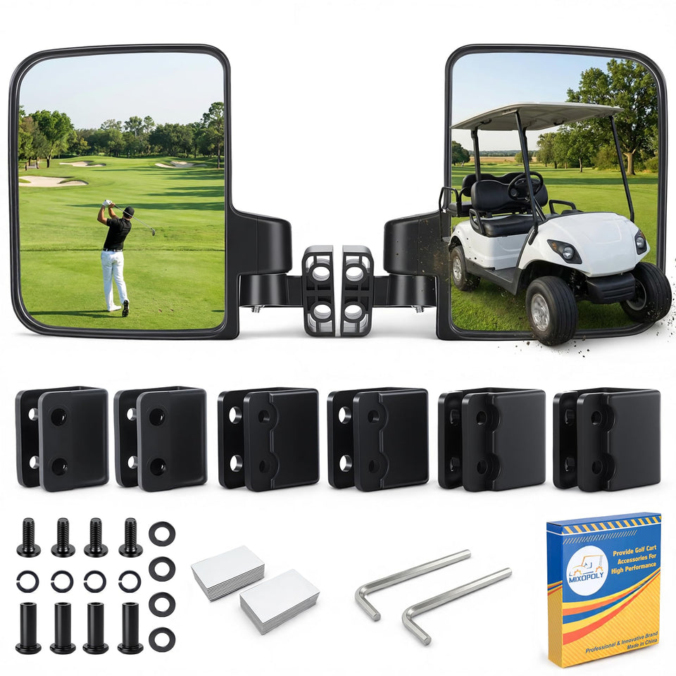 MIXOPOLY golf cart mirrors mounted on roof brackets improve rear visibility for safer reversing