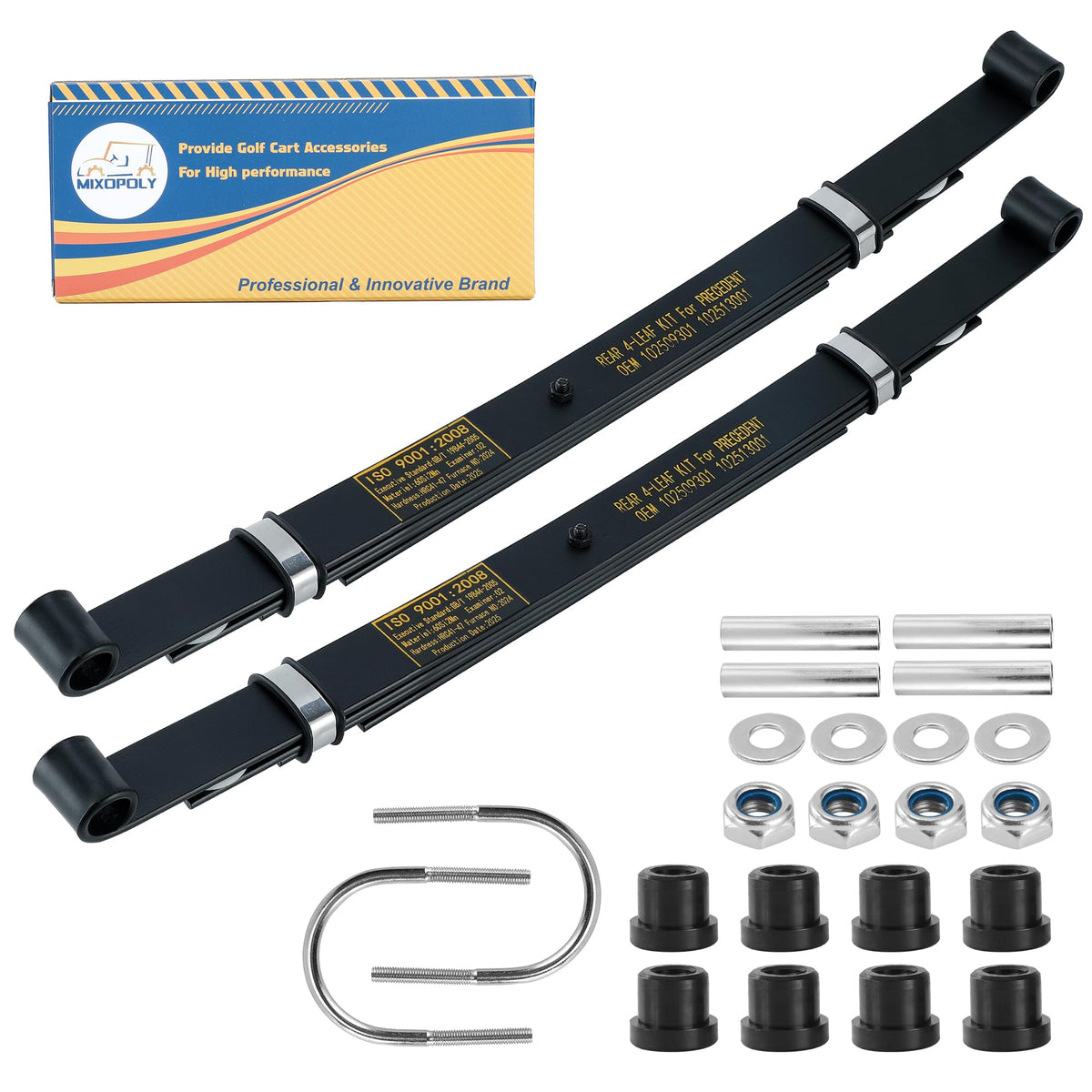 Mixopoly rear leaf spring kit installed on Club Car for improved stability under load