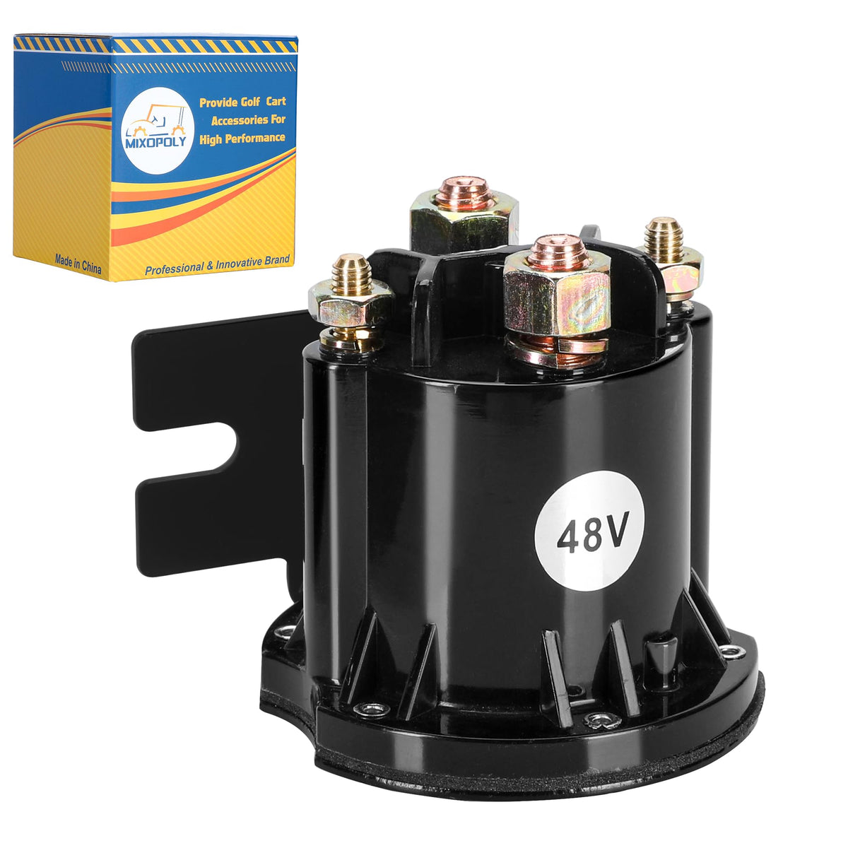 Mixopoly 48V four-terminal golf cart solenoid front view highlighting durability