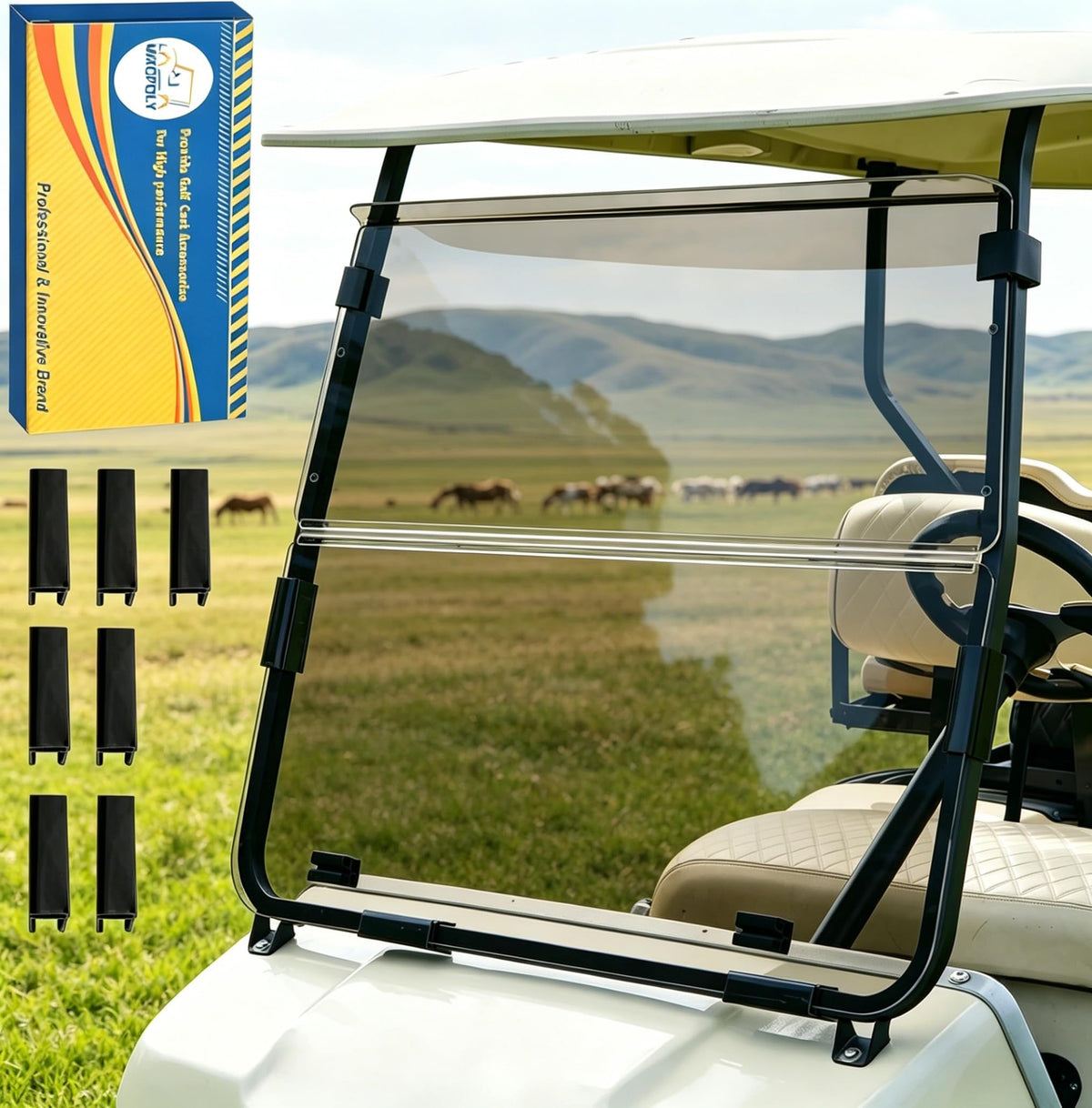 Mixopoly golf cart windshield fits Club Car DS 2000.5-Up for simple retrofitting.