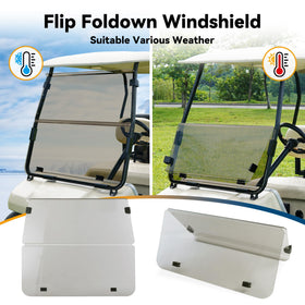 Mixopoly golf cart windshield provides UV protection on sunny days.