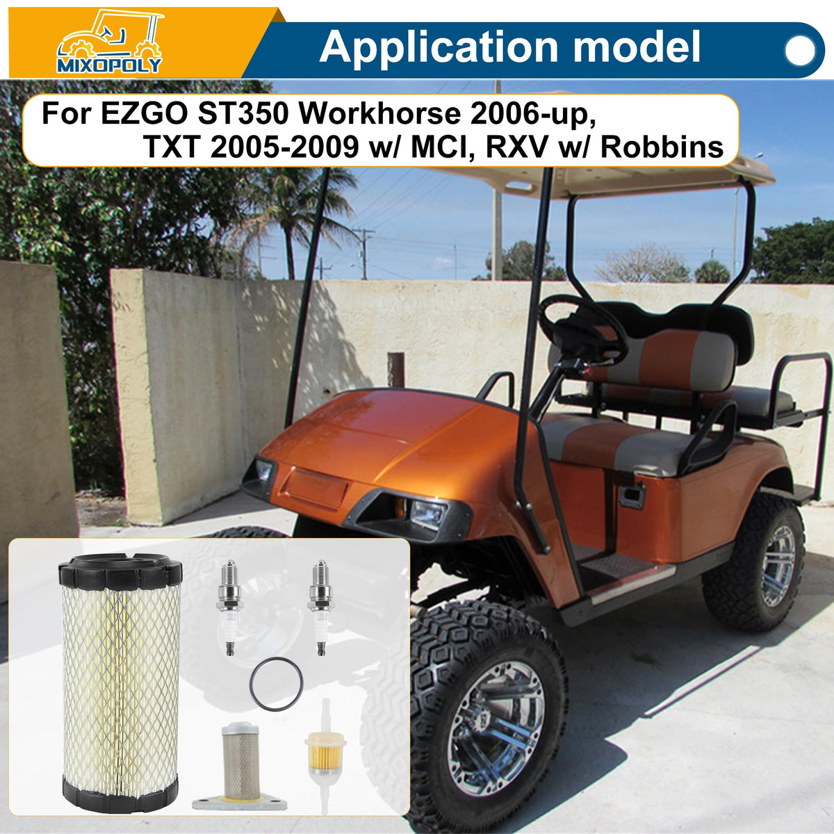 Mixopoly golf cart tune up kit fuel filter for EZGO protects fuel system from contaminants.