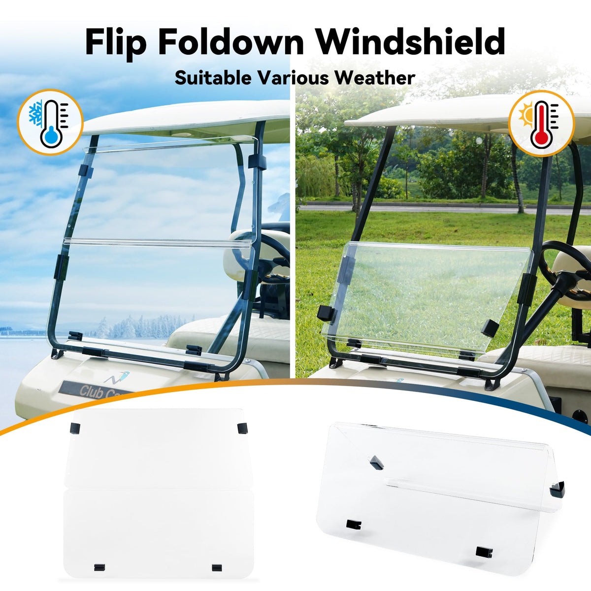 Mixopoly windshield includes mounting hardware for quick, tool-free installation.