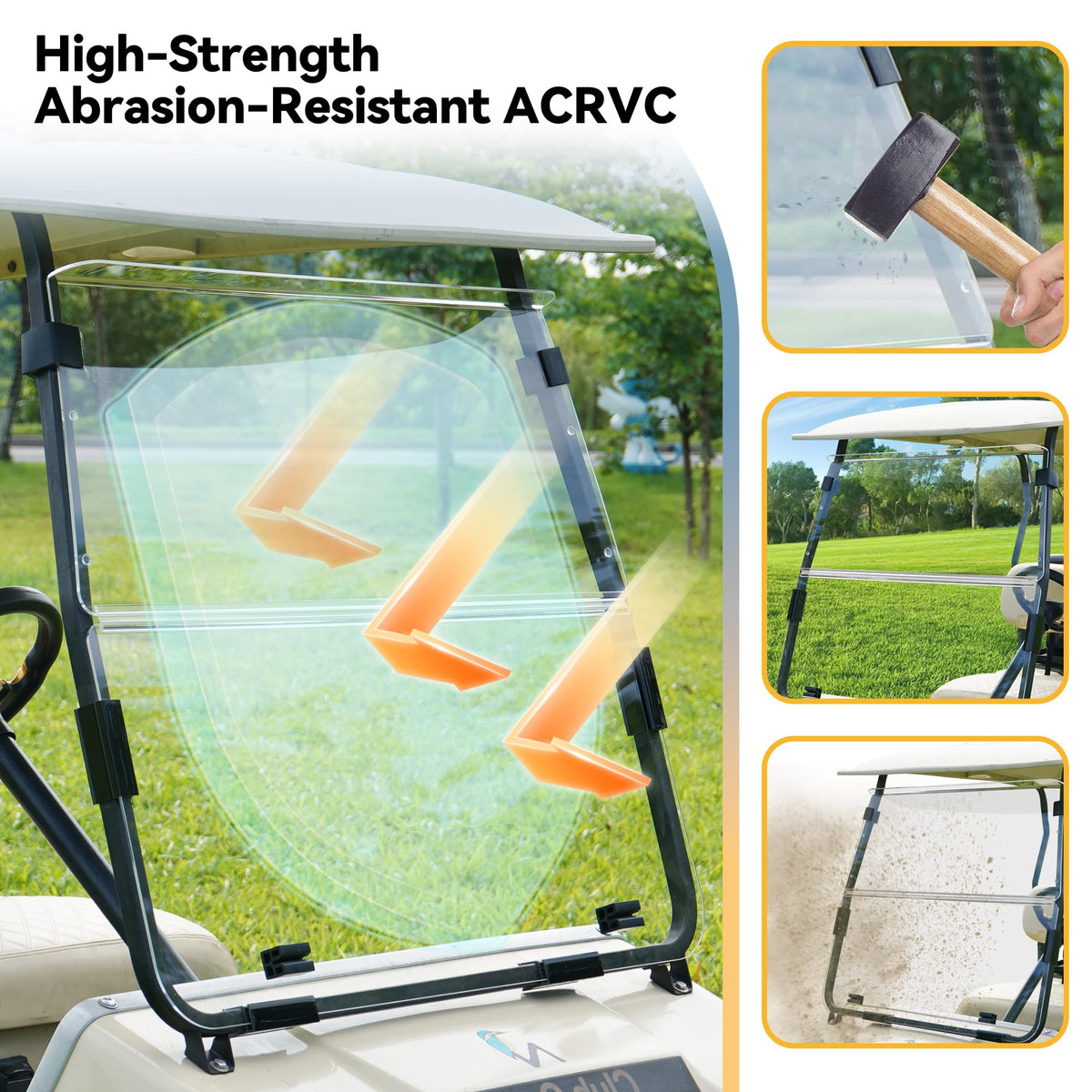 Mixopoly clear acrylic windshield offers panoramic visibility in rain and dust.