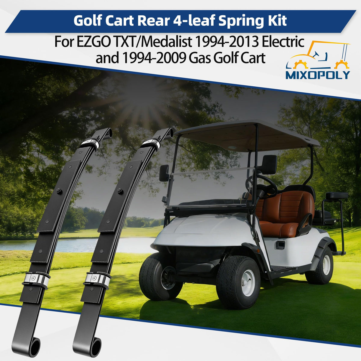 Mixopoly heavy-duty springs optimize ride quality for golf carts with extra weight.