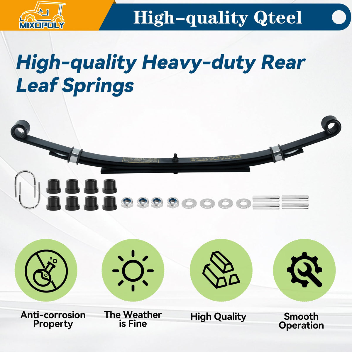 Heavy-duty steel coating on Mixopoly springs for corrosion resistance and longevity.