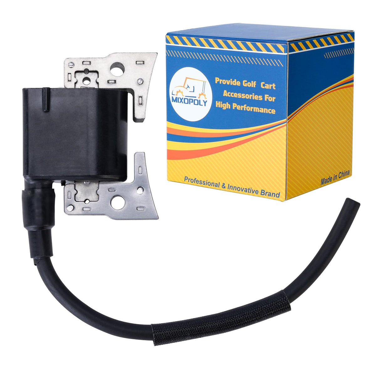 Mixopoly ignition coil with built-in ignitor for Club Car DS and Precedent, direct OEM replacement.