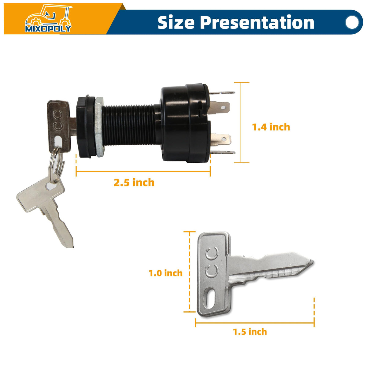 Mixopoly black ignition switch with durable materials for long-lasting golf cart use.